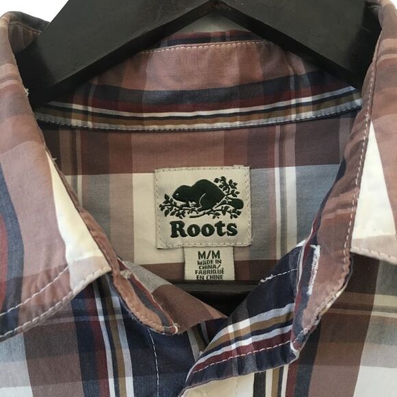 Roots Brown White Plaid Button Down Long Sleeve Shirt - Picture 4 of 5